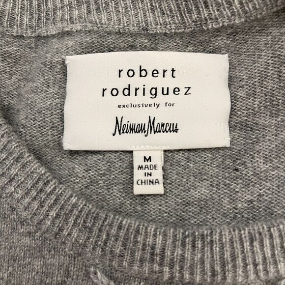 Robert Rodriguez Neiman Marcus Sweater Medium Gray Black Lace 100% Cashmere - Picture 7 of 9